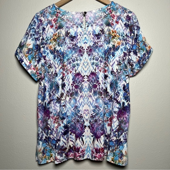 Soft Surroundings Women Santamar Top Petite Large Watercolor Floral Short Sleeve - Picture 10 of 11